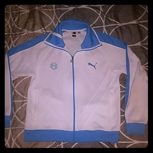 Puma track jacket white baby blue lining size L
